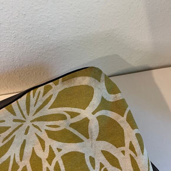 Large Yellow Retro Floral Beach Summer Brown Vegan Leather Trim Tote Bag - Picture 14 of 16